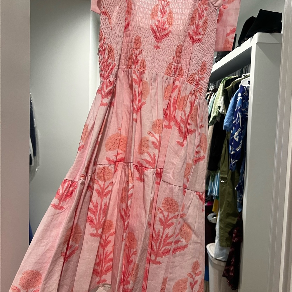 Victoria Dunn Smocked Tie Shoulder Dress